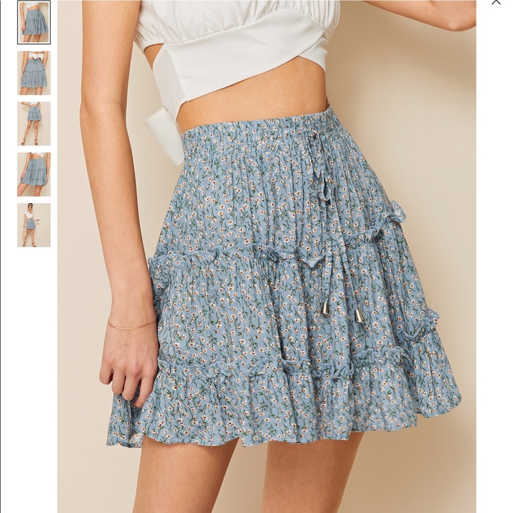 Floral drawstring waist grill trim skirt